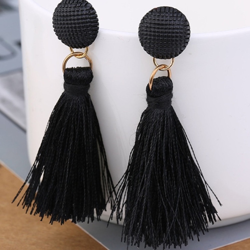 Black/Goldtone Drop Tassel Earrings Small NWOT - Picture 5 of 5